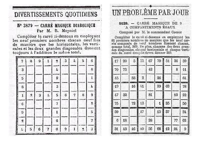 Französische magische Quadrat-Rätsel aus Zeitungen der 1890er Jahre Le Siècle und La France