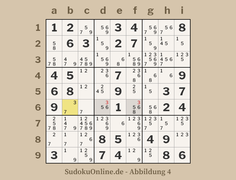 Sudoku-Beispiel eines verborgenen Singles